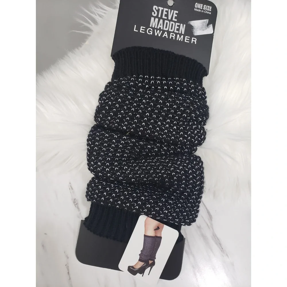 NEW - Steve Madden Knit Leg Warmers Black Silver‎ sweater winter fall boot socks